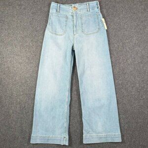 Maeve Anthropologie Colette Wide Leg Crop Jean Light Wash Patch Pocket Sz 28 NWT